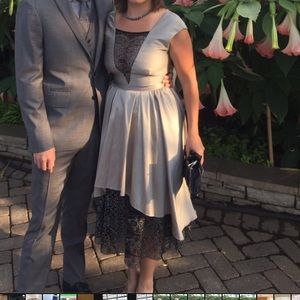 Retro style high low gold/black backless dress